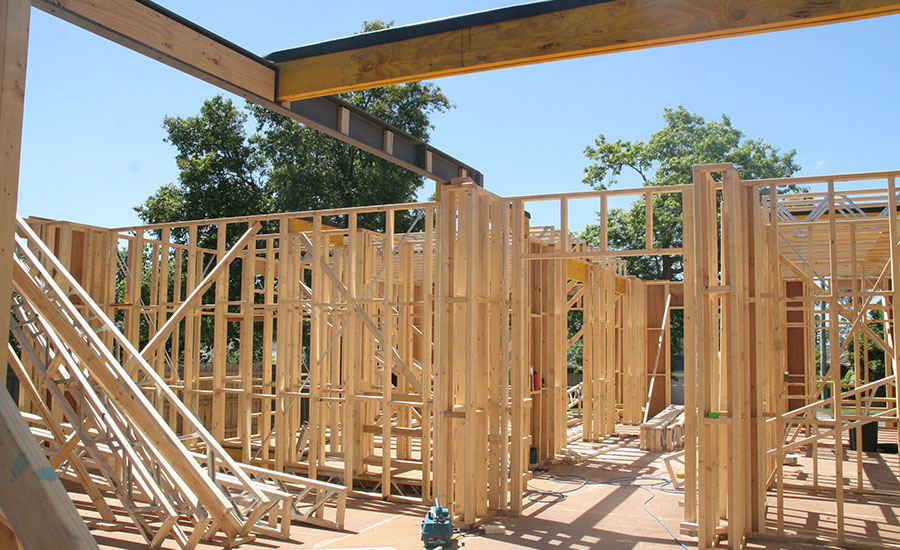 Timber framed house under construction